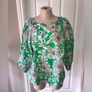 Lilly Pulitzer Green and Pink Floral Blouse